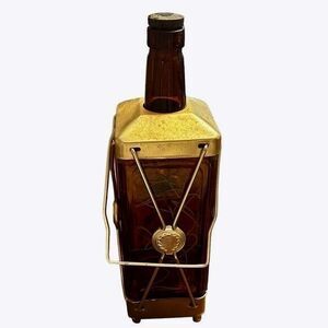 Vintage Bryan Swiss harmony‎ Brown glass decanter w music gold tone trim